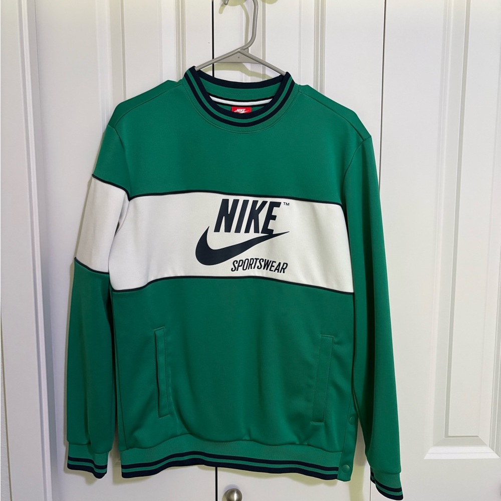 Nike Green and White Crewneck Sweater with Logo